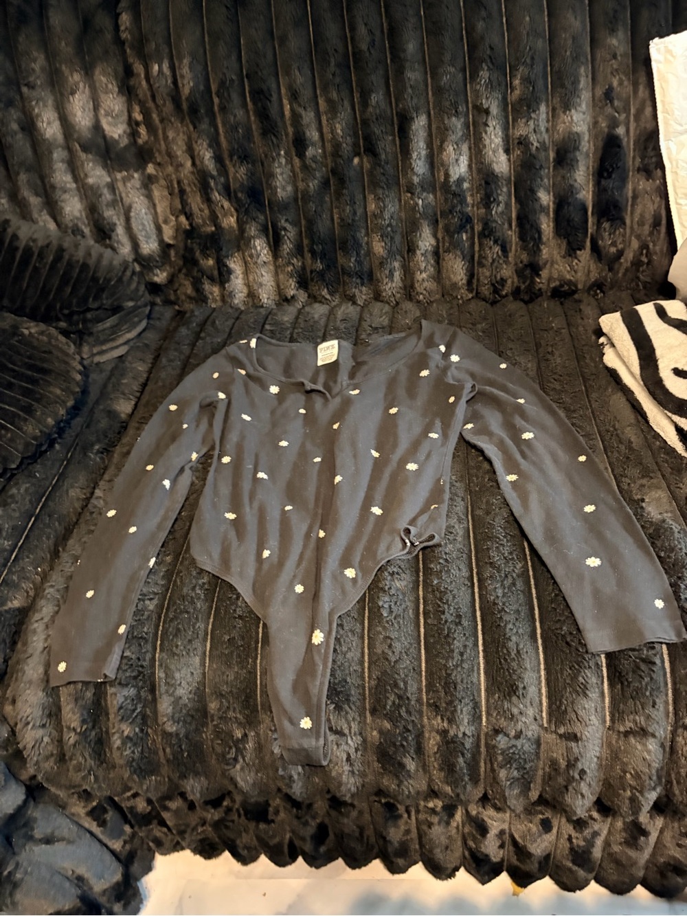 PINK Victoria's Secret Black Open-Front Cardigan with White Floral Accents